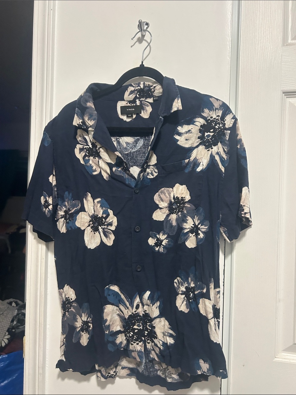 Vince Navy Floral Short-Sleeve Button-Down Shirt